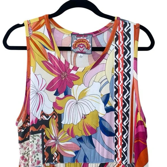 Johnny Was Rachel May Easy Fit Tank Dress XL Mixed Print Patchwork Midi Length - Picture 3 of 16